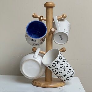 Wooden Mug Tree Holder Stand 6 Pegs